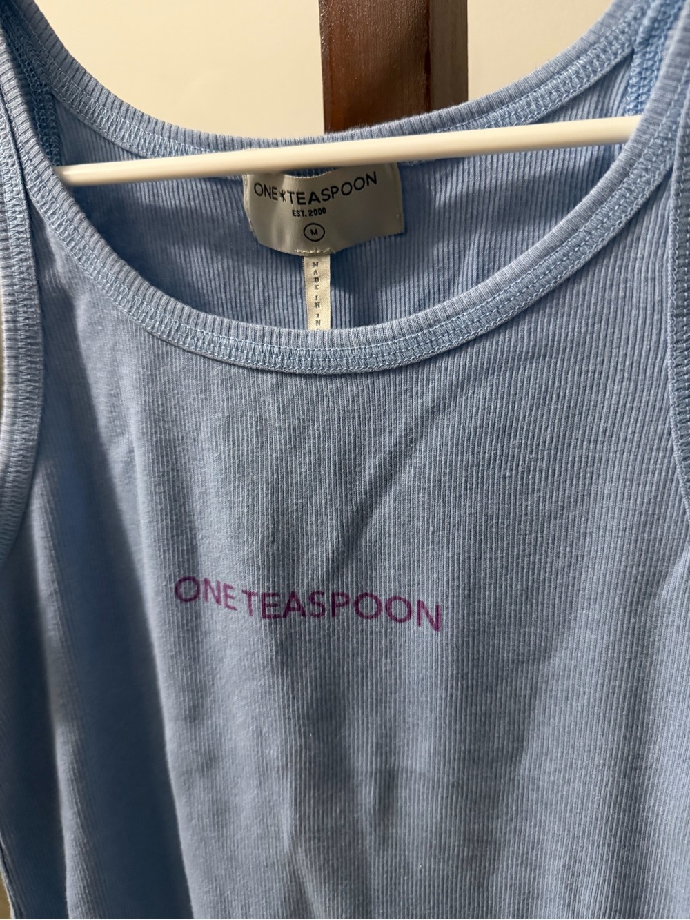 One Teaspoon Powder Blue Ribbed Logo Tank - Picture 2 of 2